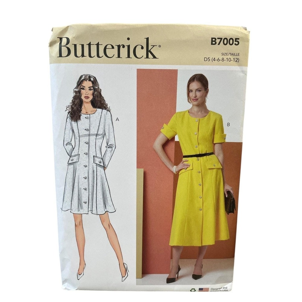 Butterick B7005 Buttonโ Front Dress Pattern Size 4-12 Modern UNCUT FF
